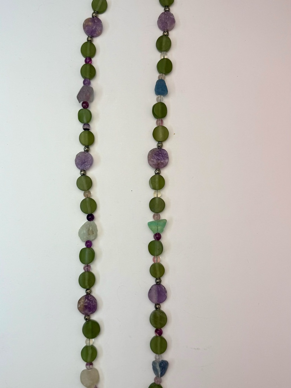 Signed R Alves Long Mixed Stone Beaded Necklace 38"